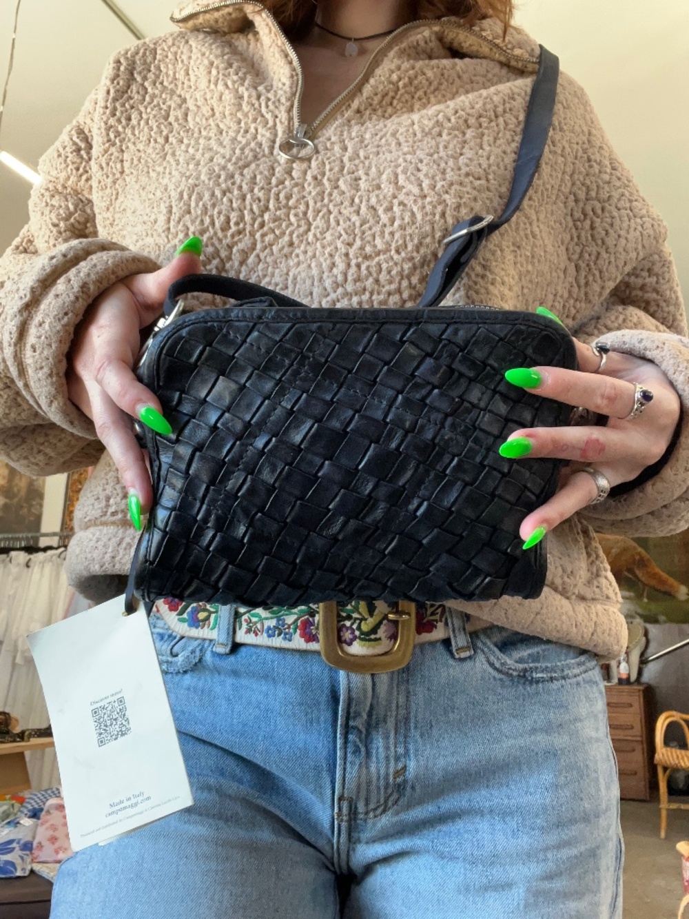 Campomaggi Woven Leather Shoulder Bag in Blu